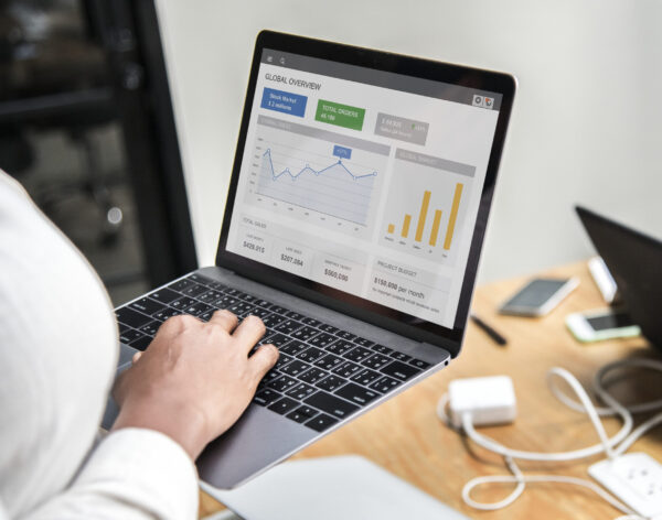 Businesswoman working on a laptop